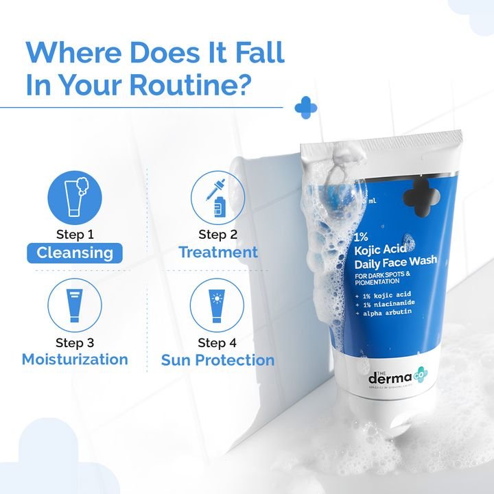 1% Kojic Acid Face Wash with Niacinamide & Alpha Arbutin For Dark Spots & Pigmentation - 100ml - Image 8